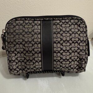 Vintage Coach Cosmetic Pouch Black and Grey Signature Jaquard Print